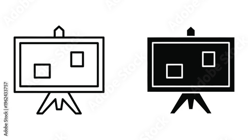Comparison of an empty and a filled digital presentation screen on a tripod stand