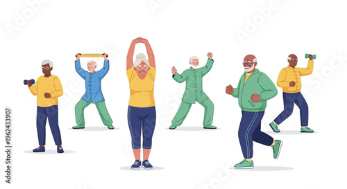 Diverse Active Seniors Exercising: Healthy Lifestyle, Fitness & Wellness for Elderly Adults