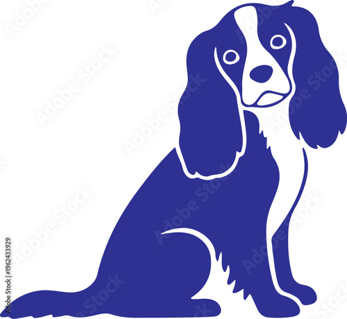 Cute sitting dog with floppy ears looking upwards vector illustration