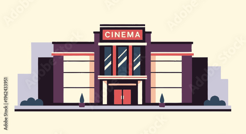 Cinema Building Front Entrance Illustration.