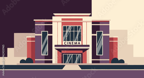 Cinema Building Front Exterior Illustration.