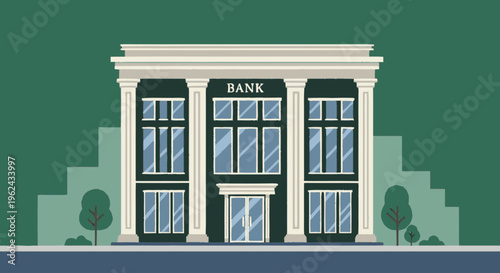 Classic Bank Building Facade with Columns.
