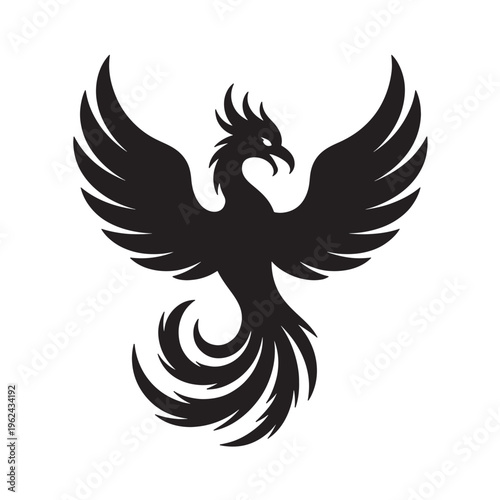 Black tribal eagle tattoo design featuring a flying bird silhouette with spread wings and feather details as a powerful animal symbol illustration for an art logo