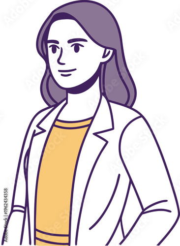 Woman Portrait Illustration Style. Elegant Woman Character Design. Modern Woman Lifestyle Scene. Confident Woman Standing Pose. Woman Face Expression Concept. Professional Stylish Woman Fashion Pose.