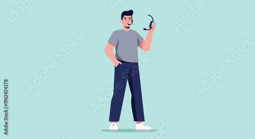 Man Holding Hook with Hand on Hip.