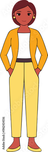 Woman Portrait Illustration Style. Elegant Woman Character Design. Modern Woman Lifestyle Scene. Confident Woman Standing Pose. Woman Face Expression Concept. Professional Stylish Woman Fashion Pose.