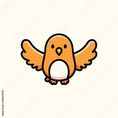 A charming, cartoon illustration of an orange bird with outstretched wings and a white belly, set against a cream-colored background