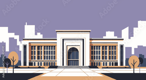 Modern Government Building with Large Windows.