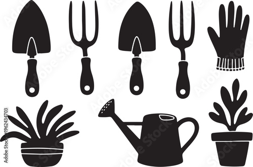 Gardening tools and plants watering set collection icons vector illustration