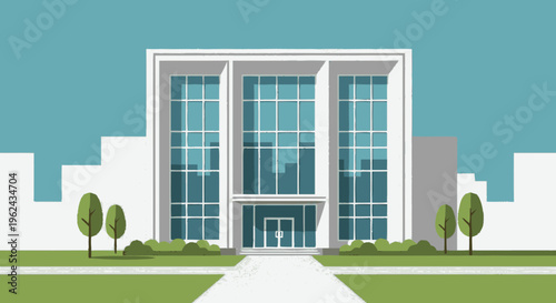 Modern Office Building with Glass Facade.