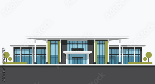 Modern Office Building with Glass Facade.