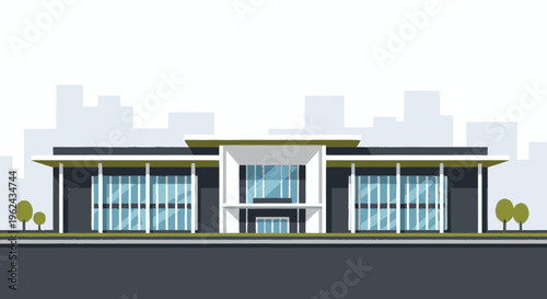 Modern Office Building with Glass Facade.