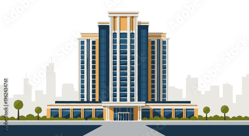 Modern Office Building with Tower Structure.