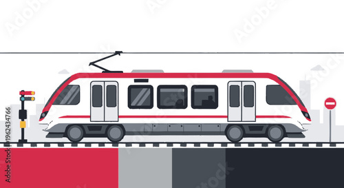 Modern Train at Station Platform Vector.