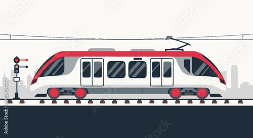 Modern White and Red Electric Train.