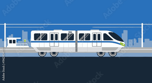 Modern White Train on Railway Track.