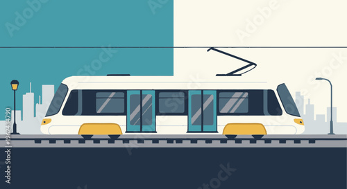 Modern White Train on Railway Tracks.