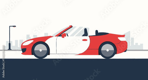 Red and White Convertible Sports Car Illustration.