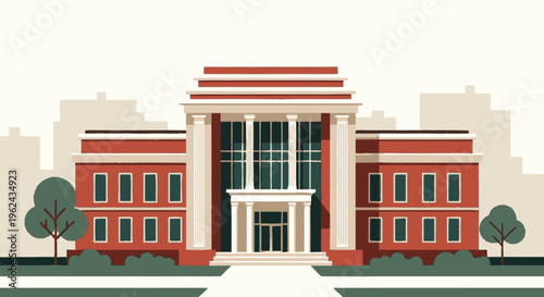 Red Brick University Building with Columns.