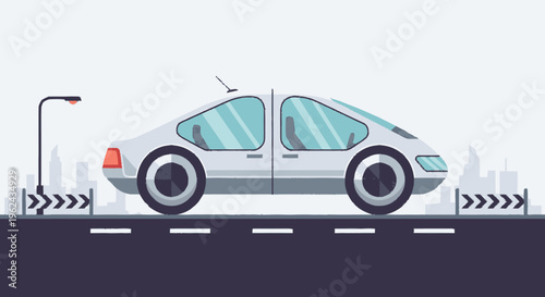 Silver Car Side View Vector Illustration.