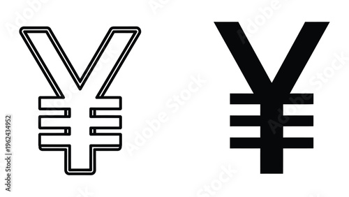 Comparison of japanese yen symbol styles in different designs and colors