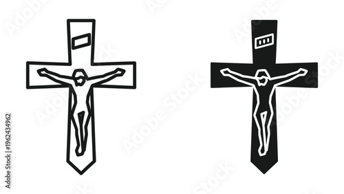 Contrast between traditional and modernized crucifix designs with a surveillance camera element