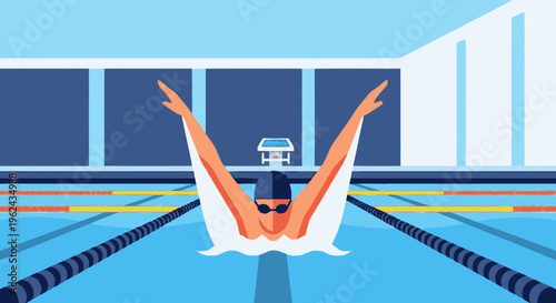 Swimmer Celebrating Victory in Pool.