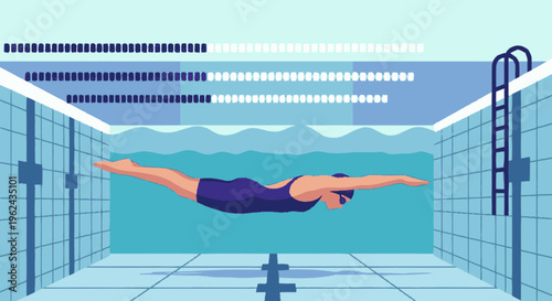 Swimmer diving into the pool water.