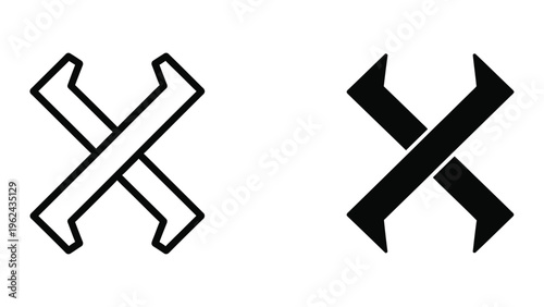 Contrasting styles of crossed wrench symbols in black and white line art