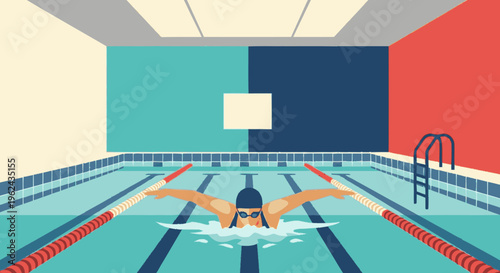 Swimmer in Indoor Swimming Pool Illustration.