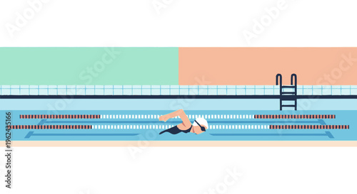 Swimmer in Swimming Pool Illustration.