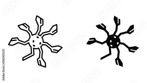 Contrasting illustrations of a neuron with different line thickness and shading techniques