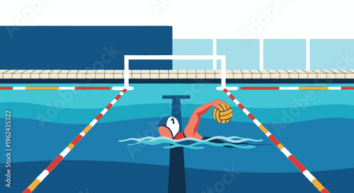 Water Polo Player Swimming with Ball.