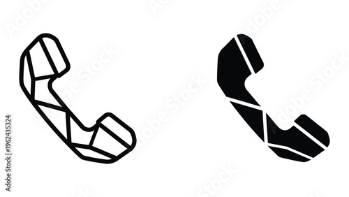 Contrasting designs of a classic telephone handset in line art style