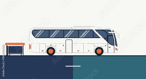 White Bus Illustration with Orange Wheels.