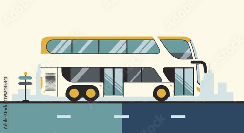 White Double Decker City Bus Illustration.