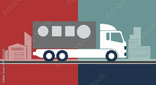 White Delivery Truck with Gray Container.