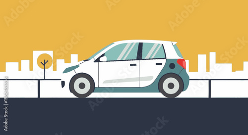 White Electric Car Side View Illustration.