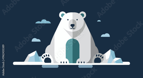 White Polar Bear Standing on Iceberg.