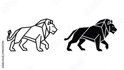 Contrasting geometric and solid silhouettes of a majestic lion in motion