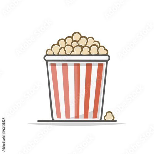 Cartoon popcorn bucket with striped design and overflow kernels