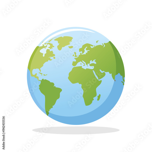 Stylized cartoon globe showing continents and oceans with a soft shadow below