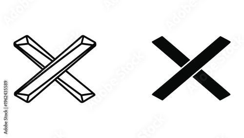 Comparison of a 3d wireframe cross and solid black cross shape designs