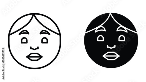 Contrasting facial expressions in black and white minimalist cartoon style