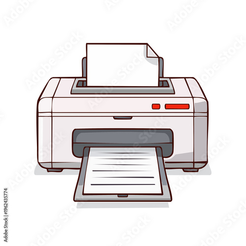 Inkjet printer printing documents on white paper with red indicator lights