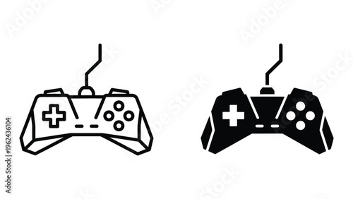 Comparison of classic and modern styled video game controllers in black and white outline