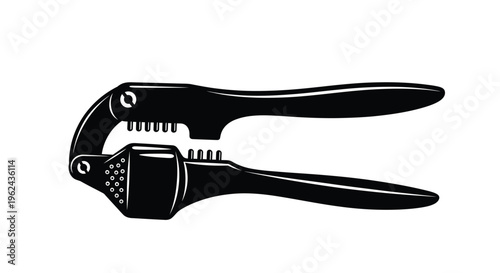 Black and white illustration of a garlic press a kitchen tool silhouette