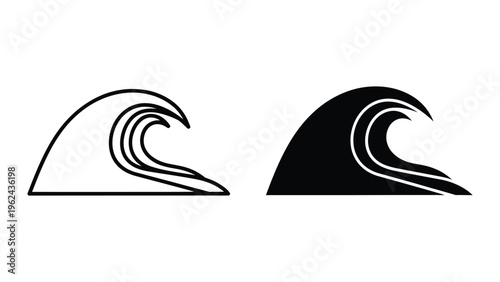 Contrast depiction of a wave breaking in two distinct artistic styles
