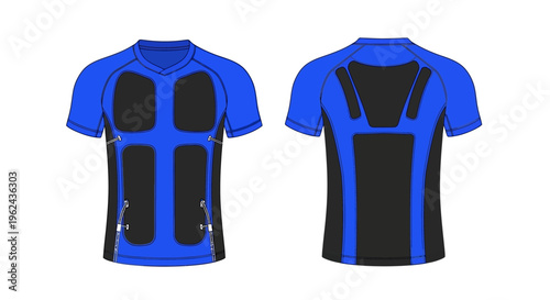 Blue and Black Activewear Tactical Compression T-Shirt Front and Back View Vector Mockup
