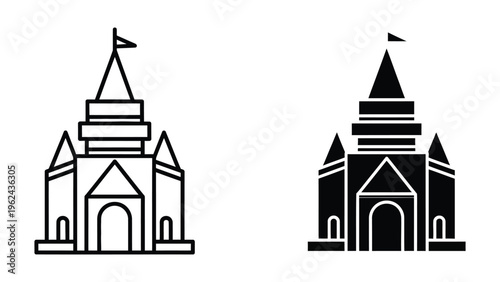 Contrasting architectural styles of gothic cathedrals in monochrome silhouettes